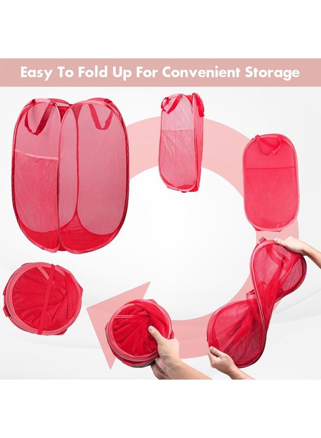 DUCOO Pop Up Hamper, 1 PCS Mesh Pop Up Laundry Hamper, Foldable Mesh Laundry Basket with Space-Saving Design for Home, Dorm, Travel & Storage - Red - Image 5
