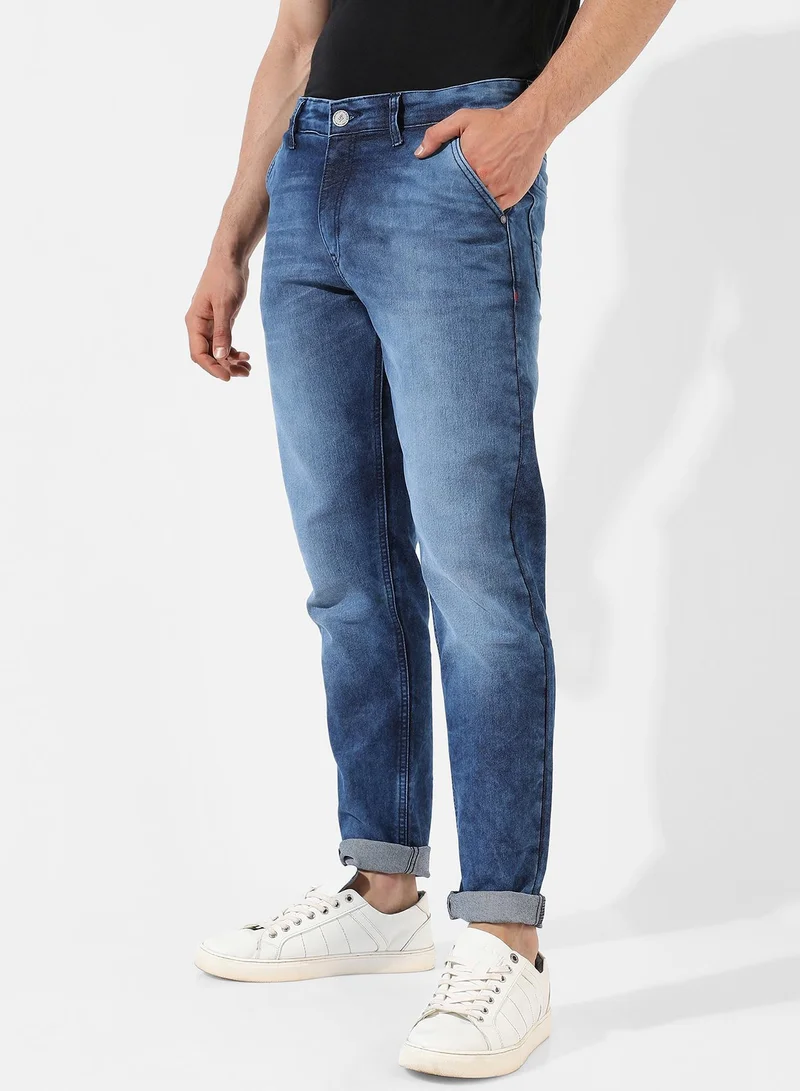 Campus Sutra  Men's Classic Blue Medium-Washed Regular Fit Denim Jeans for Men | Best Price UAE