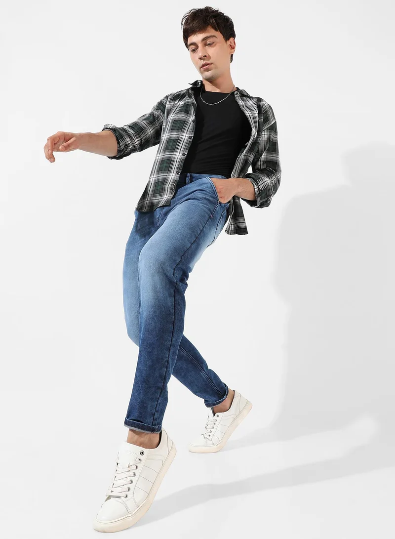 Campus Sutra  Men's Classic Blue Medium-Washed Regular Fit Denim Jeans for Men | Best Price UAE