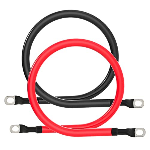 TUELETFU كابل بطارية 2 AWG كابلات عاكس بطارية 2AWG مع لقم 3/8 بوصة مجموعة أسلاك عاكس الطاقة من النحاس النقي للسيارات البحرية والقوارب وRV والدراجات النارية 2 قطعة (2 قدم) - Image 1