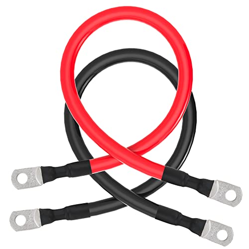 TUELETFU كابل بطارية 2 AWG كابلات عاكس بطارية 2AWG مع لقم 3/8 بوصة مجموعة أسلاك عاكس الطاقة من النحاس النقي للسيارات البحرية والقوارب وRV والدراجات النارية 2 قطعة (2 قدم) - Image 4
