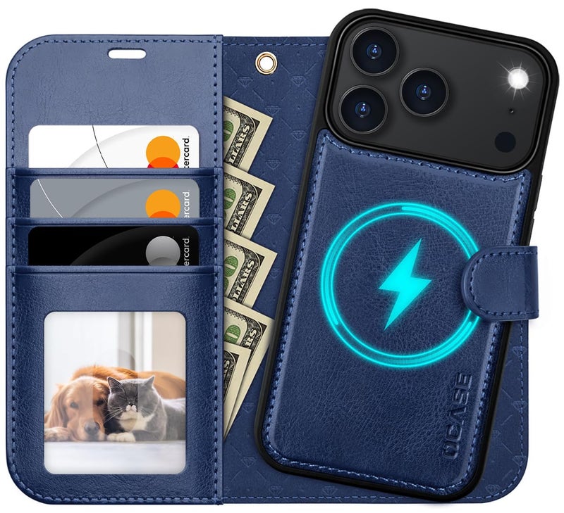 OCASE for iPhone 17 Pro Detachable Wallet Case with Card Holder, 2 in 1 PU Leather Flip Folio with RFID Blocking Stand Wrist Strap Shockproof Phone Cover 6.3 Inch 2025, Blue - Image 1