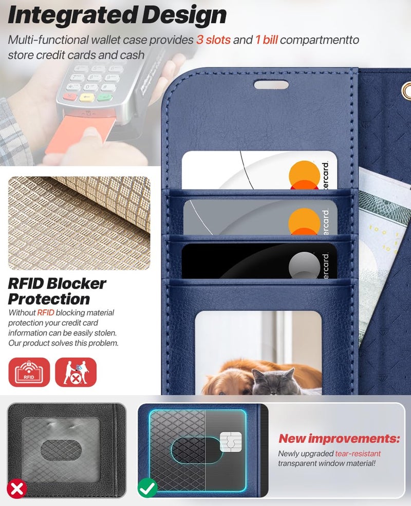 OCASE for iPhone 17 Pro Detachable Wallet Case with Card Holder, 2 in 1 PU Leather Flip Folio with RFID Blocking Stand Wrist Strap Shockproof Phone Cover 6.3 Inch 2025, Blue - Image 3