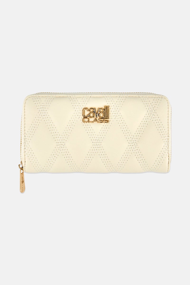 Cavalli Class Women Brand Logo Wallet, Cream - Image 1