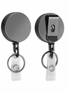 KASTWAVE 2 Pcs Heavy Duty Retractable Badge Holder Reel, Metal ID Badge Holder with Belt Clip Key Ring for Name Card Keychain  - Image 1