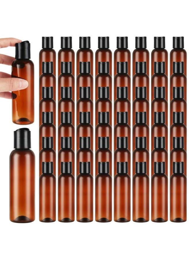 LOPYXBR 50 PCS 4 Oz Plastic Squeeze Bottles with Disc Top Flip Cap Amber Empty Squeeze Travel Containers 4 Oz Amber Refillable Plastic Bottles with Squeeze Top for Shampoo, Lotions, Cream - Image 1