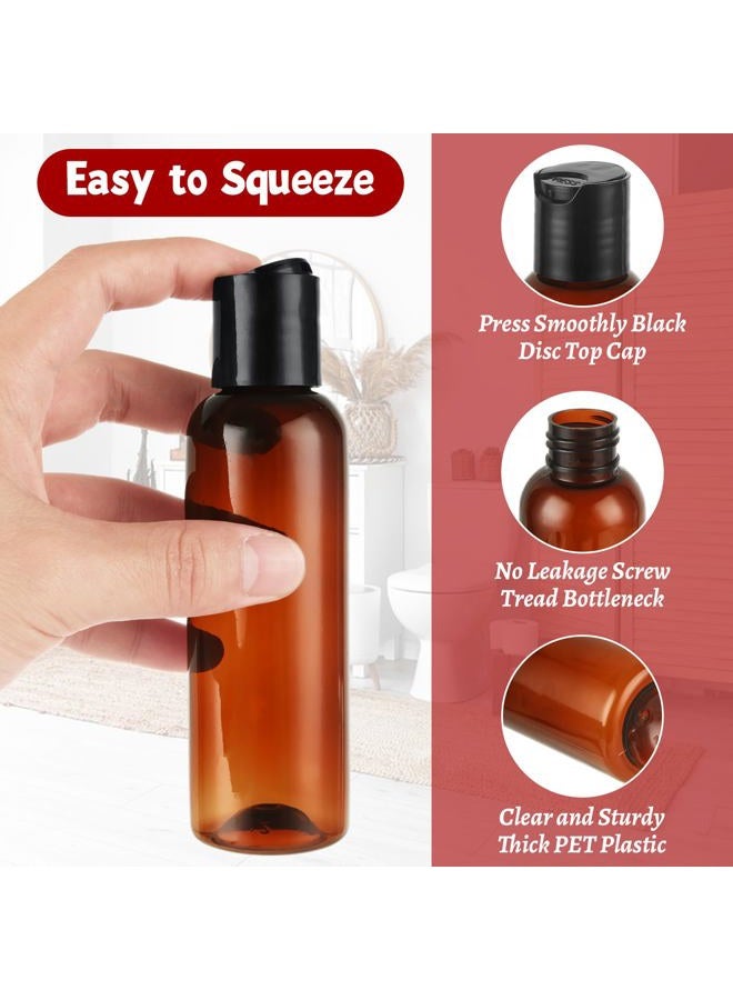 LOPYXBR 50 PCS 4 Oz Plastic Squeeze Bottles with Disc Top Flip Cap Amber Empty Squeeze Travel Containers 4 Oz Amber Refillable Plastic Bottles with Squeeze Top for Shampoo, Lotions, Cream - Image 5
