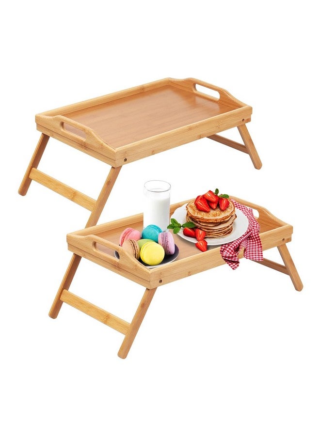 Artmeer Bed Tray Table with Foldable Legs,Bamboo Breakfast Tray with Handles Ideal for Sofa, Bed, Eating,Working,Used As Laptop Desk Snack Tray 2 Pack Bamboo - Image 1