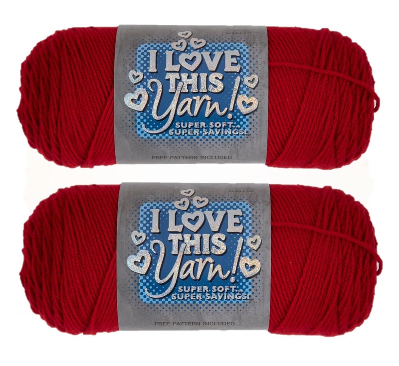 Hobby Lobby I Love This Yarn - 4 Medium 100% Acrylic Yarn for Crocheting & Knitting Blankets, Hats & Accessories, Set of 2, 40 Red - Image 1
