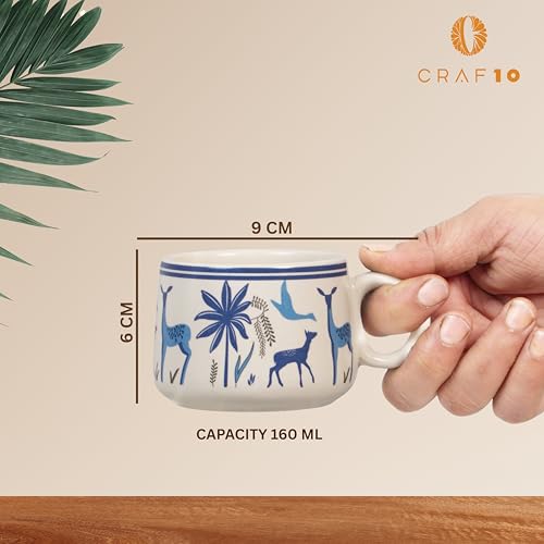 CRAF10 Handcrafted Blue Stag Ceramic Small Tea, Coffee, chai Cups Set of 6, 160 ML, Microwave & Dishwasher Safe, Elegant & Durable - Image 4