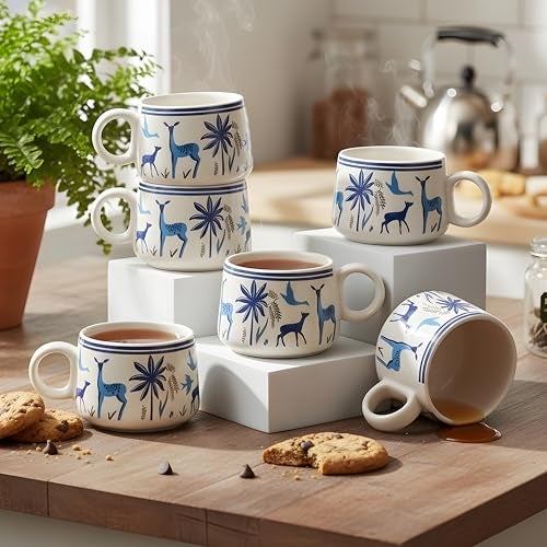 CRAF10 Handcrafted Blue Stag Ceramic Small Tea, Coffee, chai Cups Set of 6, 160 ML, Microwave & Dishwasher Safe, Elegant & Durable - Image 3