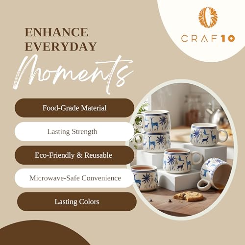 CRAF10 Handcrafted Blue Stag Ceramic Small Tea, Coffee, chai Cups Set of 6, 160 ML, Microwave & Dishwasher Safe, Elegant & Durable - Image 5