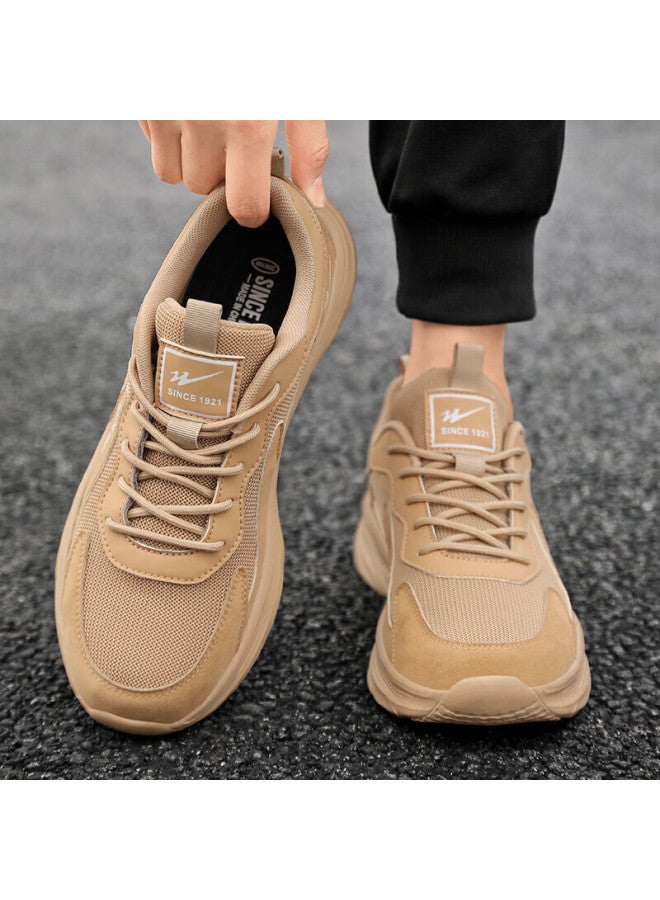 Double Star Shuangxing Men's Running Shoes, Spring Non-slip Heightening Dad Shoes, Thick-soled Comfortable Casual Shoes, Sand Color, Size 40 - Image 2