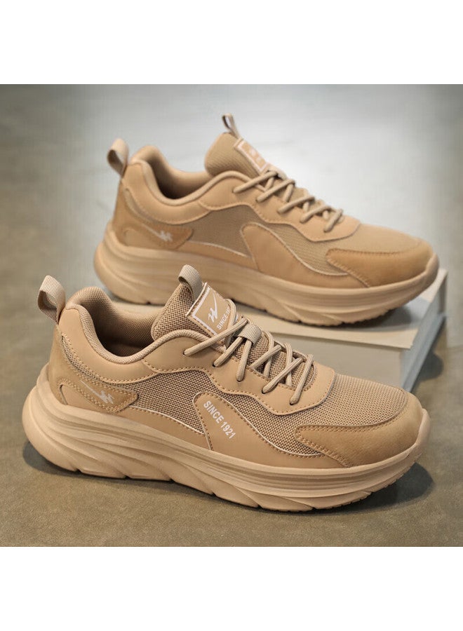 Double Star Shuangxing Men's Running Shoes, Spring Non-slip Heightening Dad Shoes, Thick-soled Comfortable Casual Shoes, Sand Color, Size 40 - Image 1