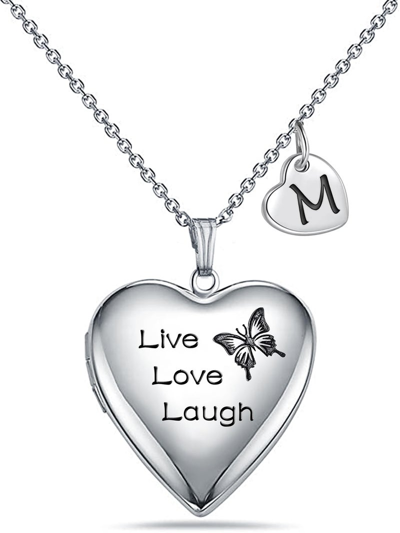 MUERDOU Locket Necklace that Holds Pictures Initial Alphabet Letter Heart Shaped Photo Memory Locket Pendant Necklace (M) - Image 1
