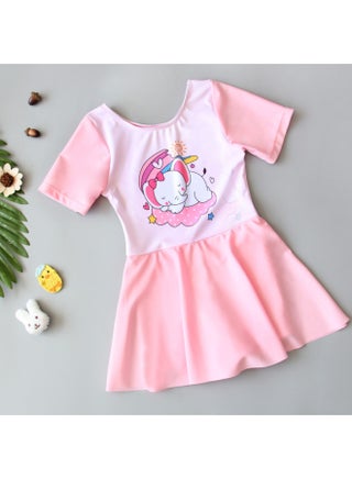 Girls' One-piece Swimming Dress-style Boxer Sunscreen Quick-drying Short-sleeved Cute Girls' Middle-aged Children's Student Teenagers' Swimwear-Color:Siamese Baby Elephant- - pzsku/ZA1222B41ED7DE0AF0B65Z/45/1747201383/dbac791e-3e35-453d-b1bf-cfe77ada962b