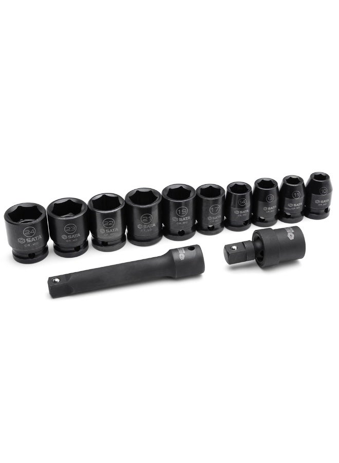 SATA ST09009SJ 12-Piece 1/2" Drive 6 Point Metric Impact Socket Set - Image 2