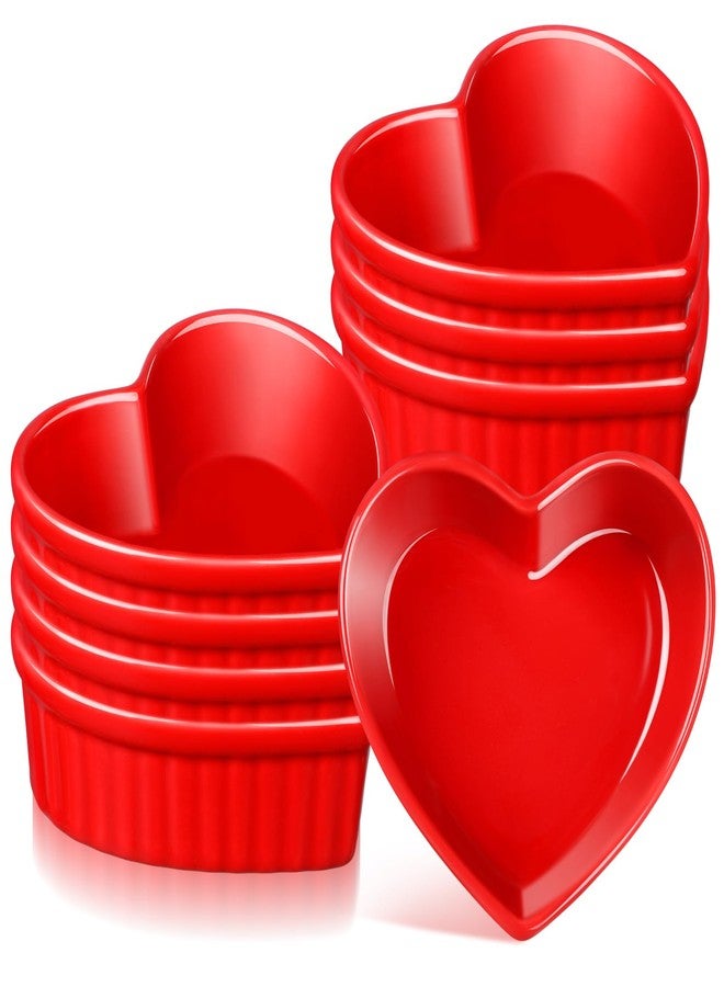 Reallnaive 8 Pcs Heart Shaped Ramekin Creme Brulee Ramekins Oven Safe 3.54 x 3.54 x 1.57 Inch Heart Shaped Bowl Small Baking Ceramic Ramekins Dishes for Souffle Snacks Quiche Appetizers Sauces (Red) - Image 1