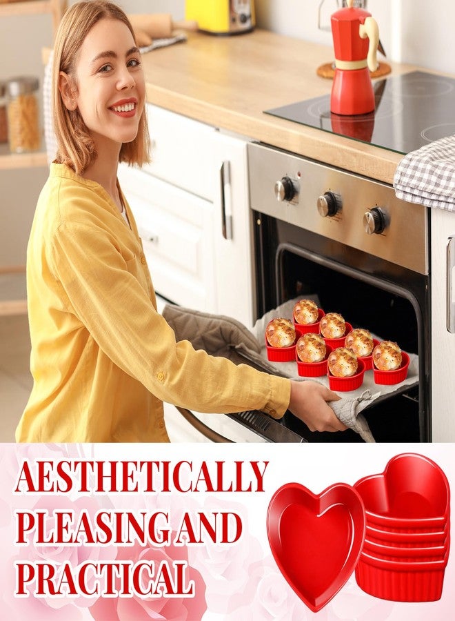 Reallnaive 8 Pcs Heart Shaped Ramekin Creme Brulee Ramekins Oven Safe 3.54 x 3.54 x 1.57 Inch Heart Shaped Bowl Small Baking Ceramic Ramekins Dishes for Souffle Snacks Quiche Appetizers Sauces (Red) - Image 4