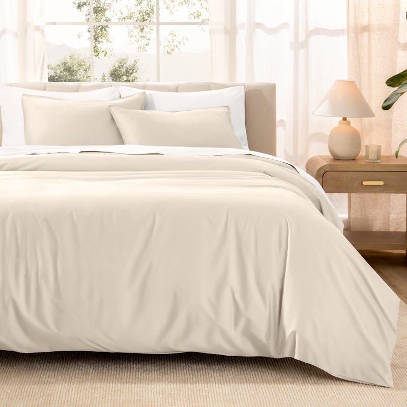 Bare Home 100 Organic Cotton Sateen Duvet Cover Set Extra Long Size 400 Thread Count Smooth Sateen Weave Warm Luxurious Duvet Cover TwinTwin XL French Beige