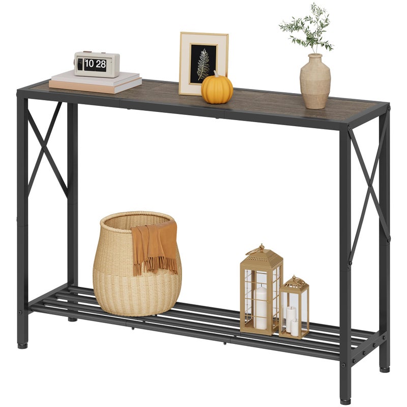 Tajsoon Industrial Console Table 41.8", 2 Tier Entryway Table with Storage Shelves, Narrow Sofa Table with Stable X-Frame, for Living Room, Hallway, Foyer, Office, Dark Grey - Image 1