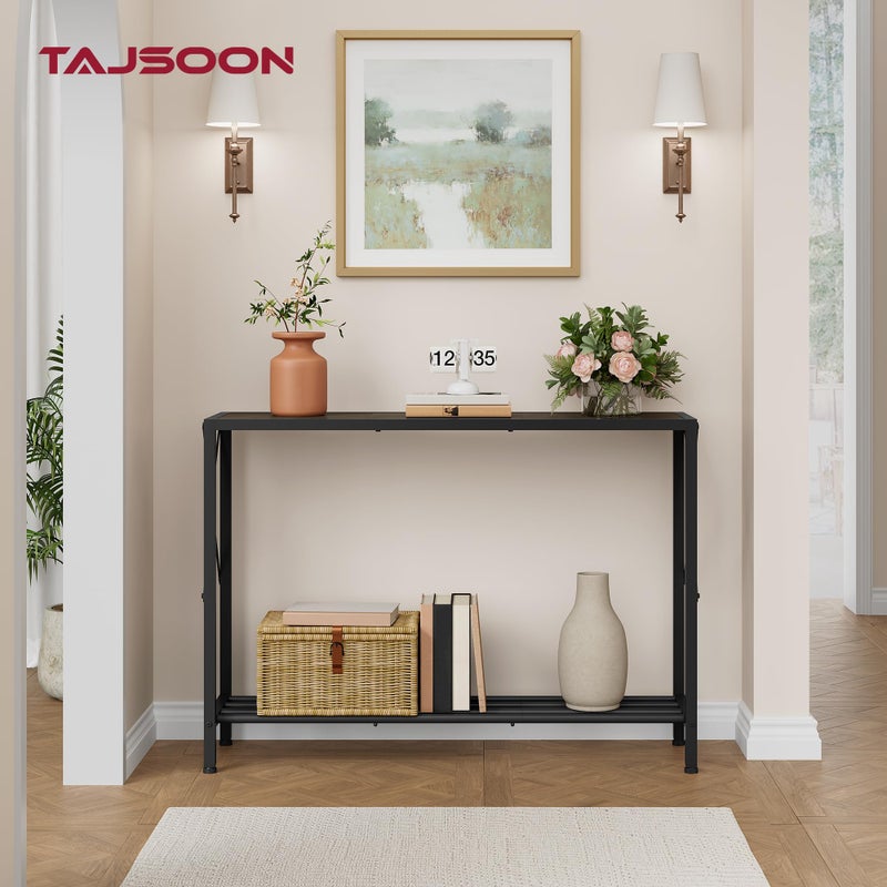 Tajsoon Industrial Console Table 41.8", 2 Tier Entryway Table with Storage Shelves, Narrow Sofa Table with Stable X-Frame, for Living Room, Hallway, Foyer, Office, Dark Grey - Image 2