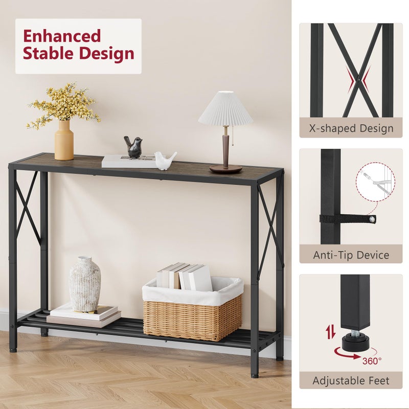 Tajsoon Industrial Console Table 41.8", 2 Tier Entryway Table with Storage Shelves, Narrow Sofa Table with Stable X-Frame, for Living Room, Hallway, Foyer, Office, Dark Grey - Image 4