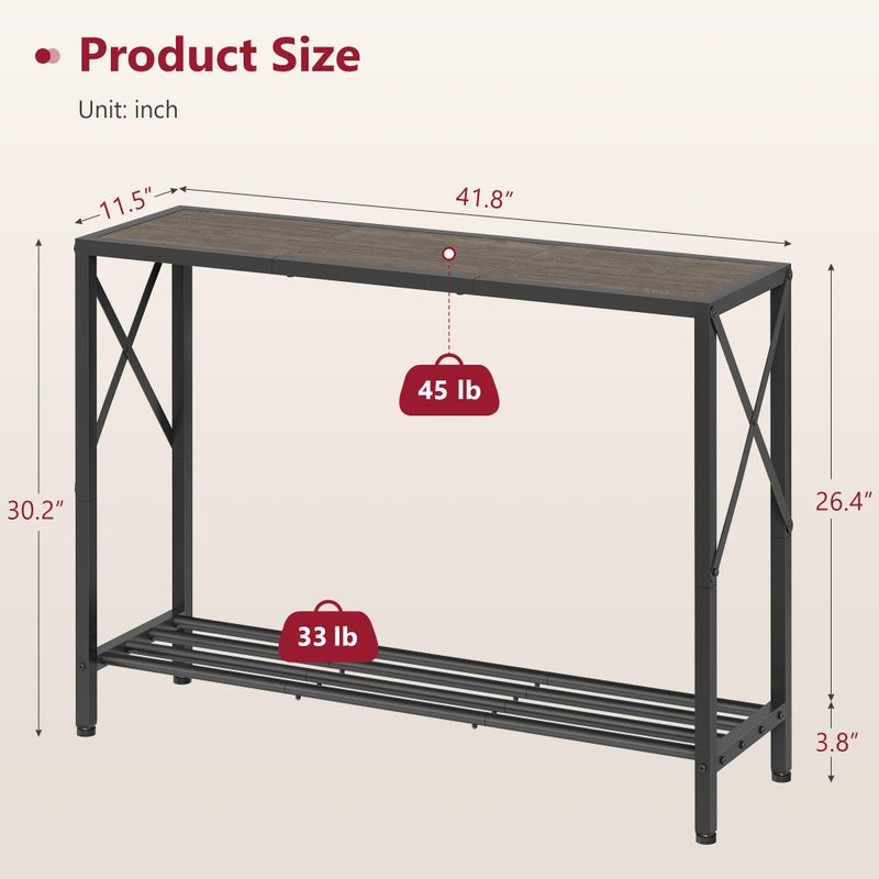 Tajsoon Industrial Console Table 41.8", 2 Tier Entryway Table with Storage Shelves, Narrow Sofa Table with Stable X-Frame, for Living Room, Hallway, Foyer, Office, Dark Grey - Image 5