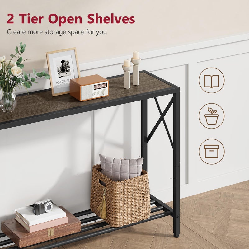 Tajsoon Industrial Console Table 41.8", 2 Tier Entryway Table with Storage Shelves, Narrow Sofa Table with Stable X-Frame, for Living Room, Hallway, Foyer, Office, Dark Grey - Image 3