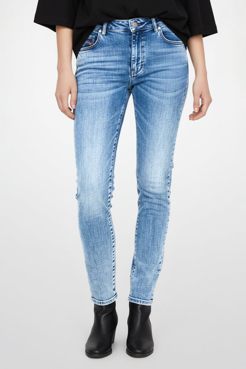 DIESEL Women Regular Fit Plain Stretch Jeans, Blue - Image 1