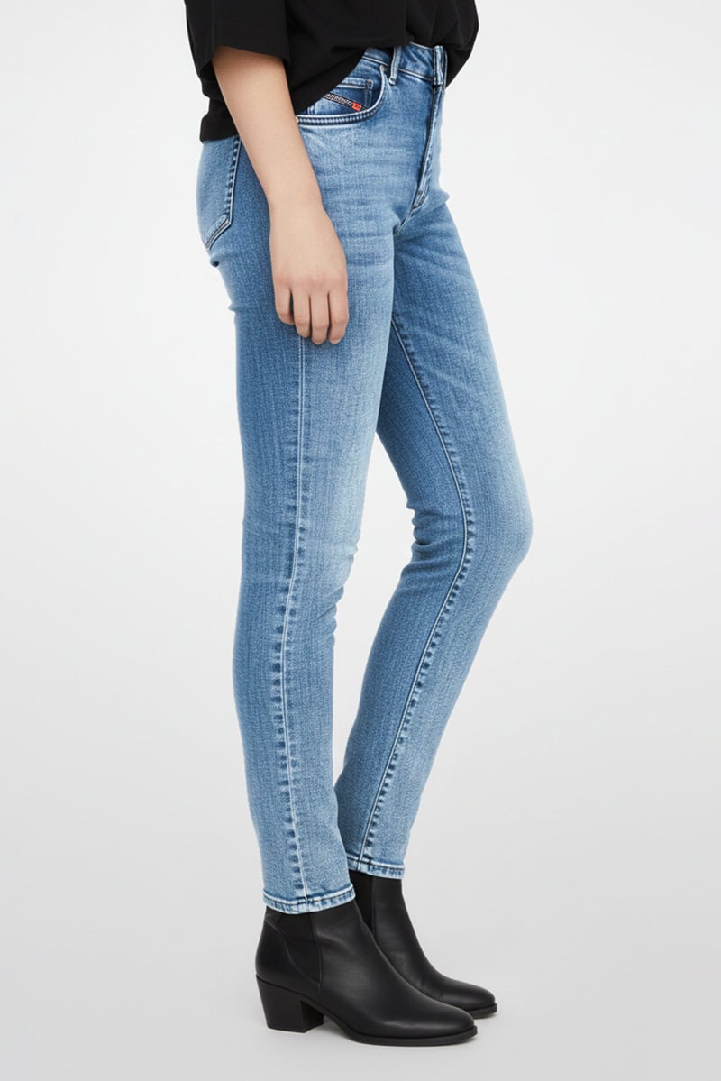 DIESEL Women Regular Fit Plain Stretch Jeans, Blue - Image 3