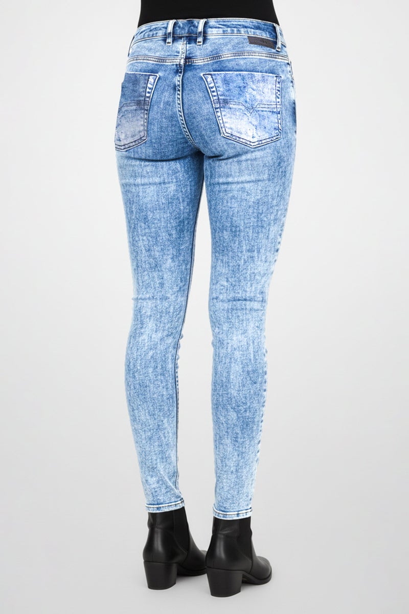 DIESEL Women Regular Fit Plain Stretch Jeans, Blue - Image 4
