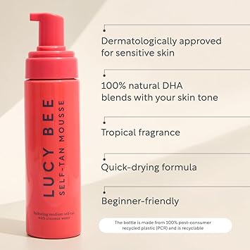 Lucy Bee SelfTan Mousse Customisable Medium Fake Tan Mousse Lightweight QuickDrying Formula Sensitive Skin Friendly Certified Vegan Cruelty Free Tropical Scent 200ml - Image 4