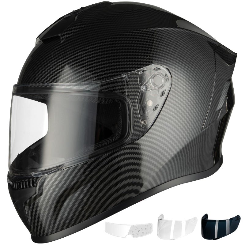 Favoto Full Face Motorcycle Helmet DOT Approved Cascos para Motos Snowmobile Dirt Bike Helmet for Adults Men Women AntiFog Film Included Carbon Fiber L