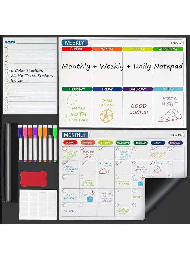 erorex Magnetic Whiteboard Weekly Calendar Planner Board Set Including Monthly Weekly Planner And Today List Magnetic Markers And Whiteboard Eraser Dry Erase Stain For Kitchen Or Office  - Image 1
