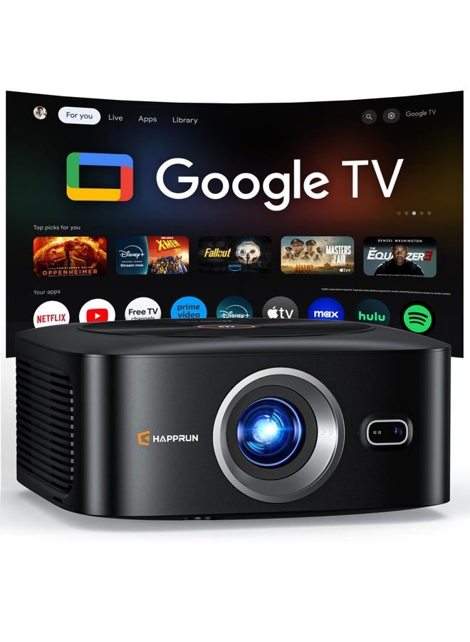 HAPPRUN Official Licensed Google TV Smart Projector, HAPPRUN Projector with Wifi and Bluetooth, DoIby Audio, Native1080P 1000ANSI, Auto Focus & Keystone, Portable Projector for Home Cinema, Bedroom - Image 1