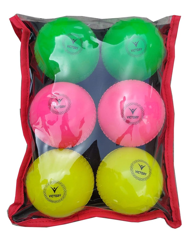 Victory Synthetic Cricket Ball Match Practice Training | Practice Cricket Ball | Wind Balls | Swing Ball | Indoor & Outdoor Street & Beach Cricket (Multicolor Yellow-Pink-Green, Pack of 6) - Image 2