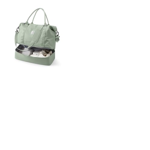VECAVE Spirit Travel Duffel - 18x14x8 Inches Weekender Overnight Bag with Shoes Compartment, Trolley Sleeve, Carry On for Airplanes, Sport Tote Gym Bag in BeigeGreen - Image 1