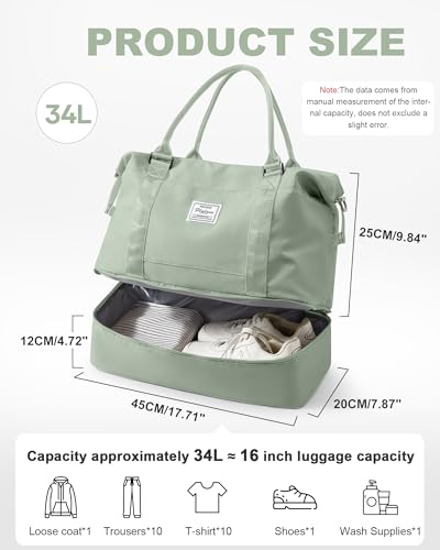 VECAVE Spirit Travel Duffel - 18x14x8 Inches Weekender Overnight Bag with Shoes Compartment, Trolley Sleeve, Carry On for Airplanes, Sport Tote Gym Bag in BeigeGreen - Image 4