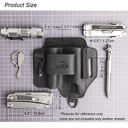 Topstache Leather Multitool Sheath,EDC Belt Organizer for Work and Daily Use,Leatherman Sheath,EDC Pocket Organizer for Flashlight and Multitool,Gifts for Men,Leather Sheath for Multitool,Black - Image 5