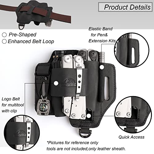 Topstache Leather Multitool Sheath,EDC Belt Organizer for Work and Daily Use,Leatherman Sheath,EDC Pocket Organizer for Flashlight and Multitool,Gifts for Men,Leather Sheath for Multitool,Black - Image 4