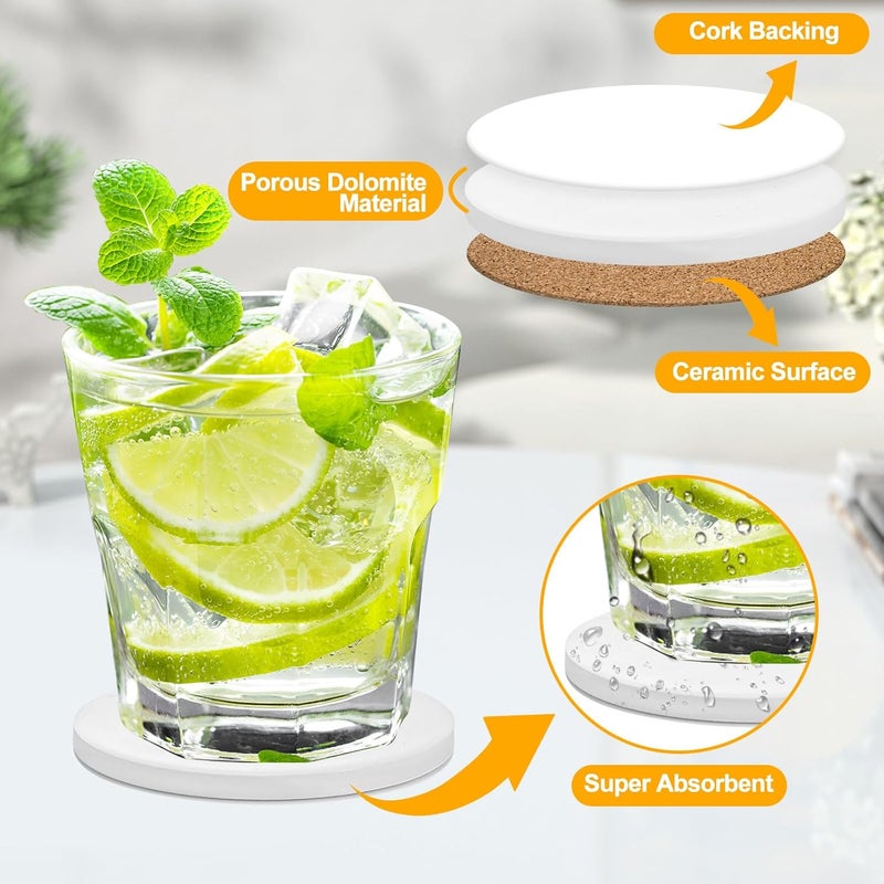 APACALI Ceramic Coasters Set of 25, 10 x 10cm / 4 x 4Inch Ceramic Tiles, Round Ceramic Coasters with Cork Backing Pads, Sublimation Coasters Blank for Inks Art Painting DIY, 7mm Thick - Image 3