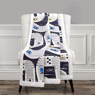Lush Decor Lush Decor , Navy Car Tracks Reversible Sherpa Throw Blanket for Kids-60Ã¢â‚¬Â x 50, 60" x 50"  - Image 1