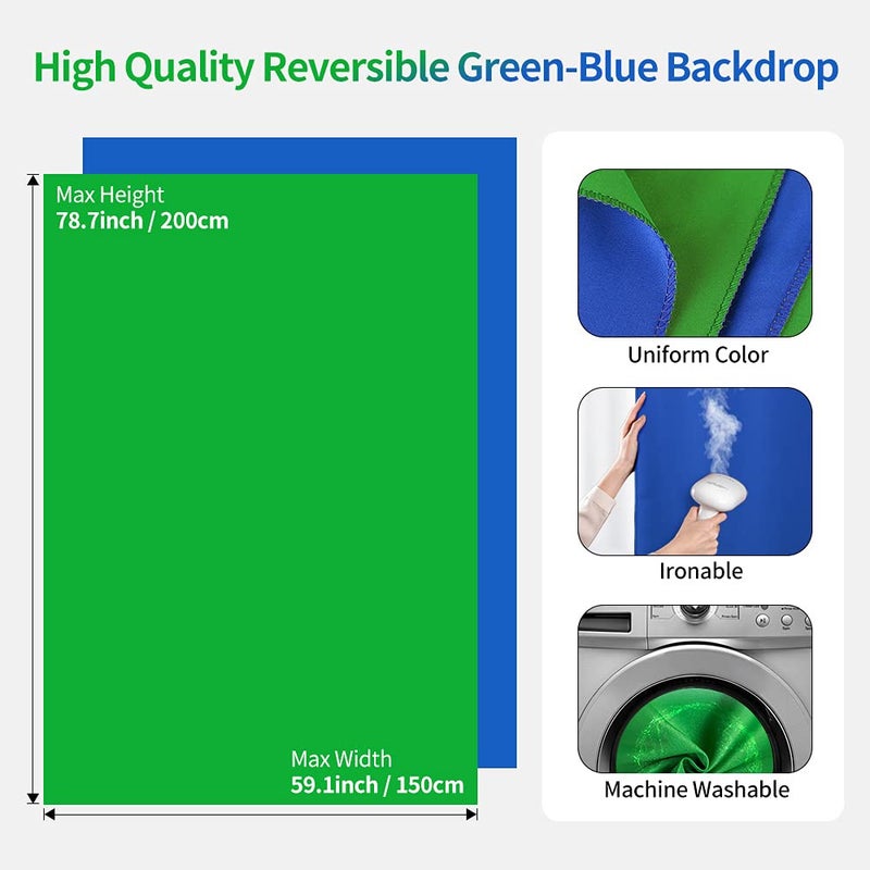 HEMMOTOP Blue Green Screen Backdrop Kit, 2in1 7x5ft(HxW) Green Screen Stand for Streaming, 6.5x5ft(HxW) 2-Sided Reversible Blue Photo Background with Backdrop Stand for Photography, Zoom - Image 4