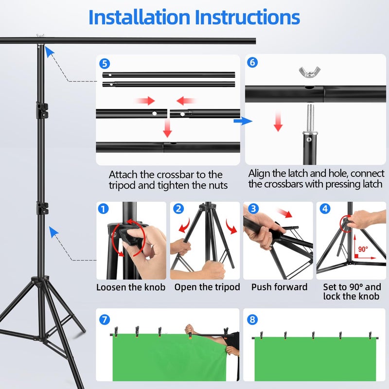 HEMMOTOP Blue Green Screen Backdrop Kit, 2in1 7x5ft(HxW) Green Screen Stand for Streaming, 6.5x5ft(HxW) 2-Sided Reversible Blue Photo Background with Backdrop Stand for Photography, Zoom - Image 5