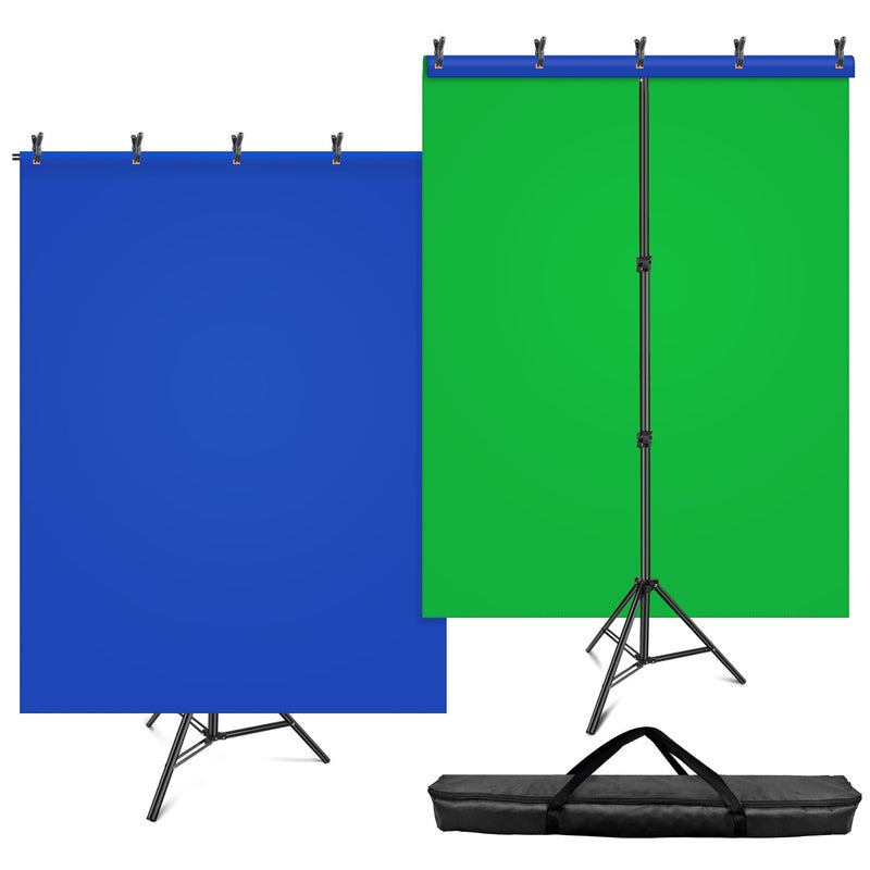 HEMMOTOP Blue Green Screen Backdrop Kit, 2in1 7x5ft(HxW) Green Screen Stand for Streaming, 6.5x5ft(HxW) 2-Sided Reversible Blue Photo Background with Backdrop Stand for Photography, Zoom - Image 1