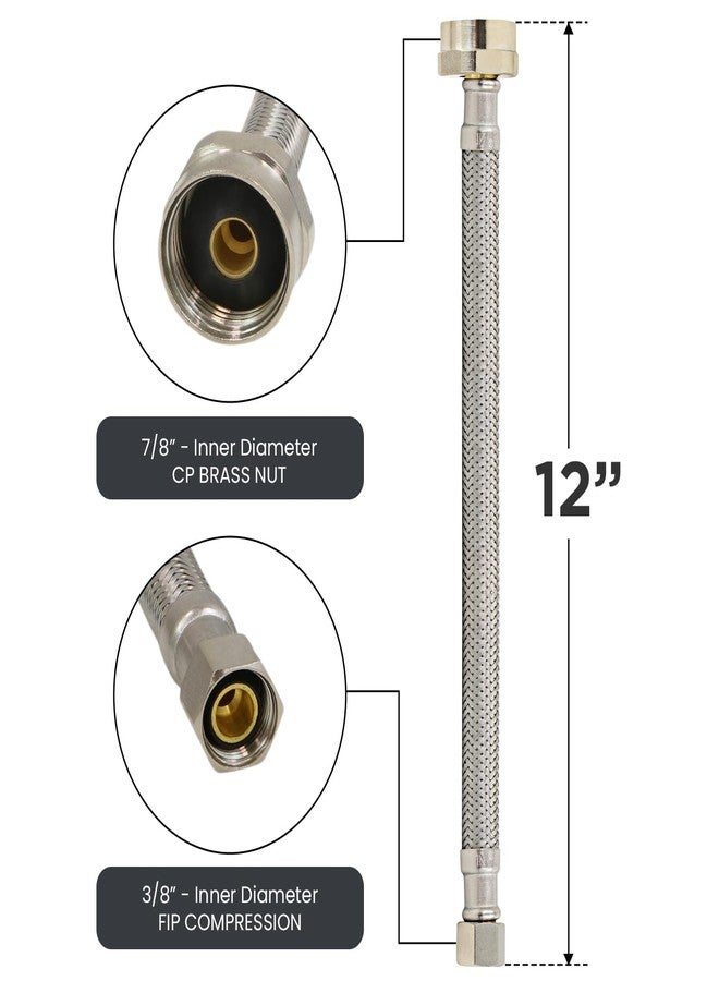 HIGHCRAFT 12 Inch Flexible Toilet Water Supply Line Braided Stainless Steel Toilet Hose Connector 3/8 Inch Compression x 7/8 Inch Ballcock Brass Nut - Image 3