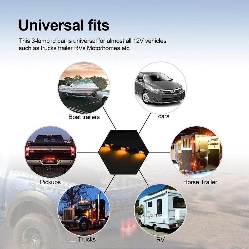 Partsam Amber 12V LED Tow Truck Light Bars, LED Identification Bar Lights Marker Lights, 14.17" Amber ID Bar Marker Lights, Truck Trailer Identification Light Bar for Trailers Over 80" Wide - Image 5