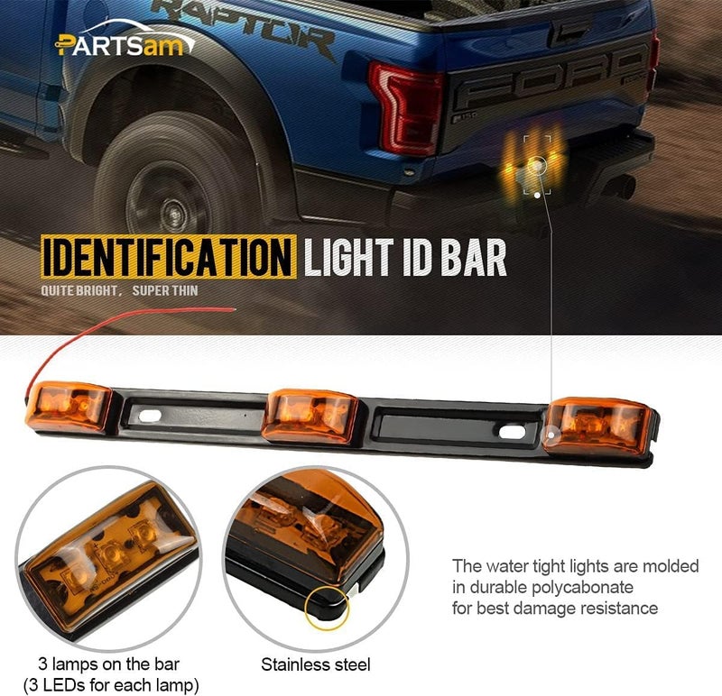 Partsam Amber 12V LED Tow Truck Light Bars, LED Identification Bar Lights Marker Lights, 14.17" Amber ID Bar Marker Lights, Truck Trailer Identification Light Bar for Trailers Over 80" Wide - Image 2