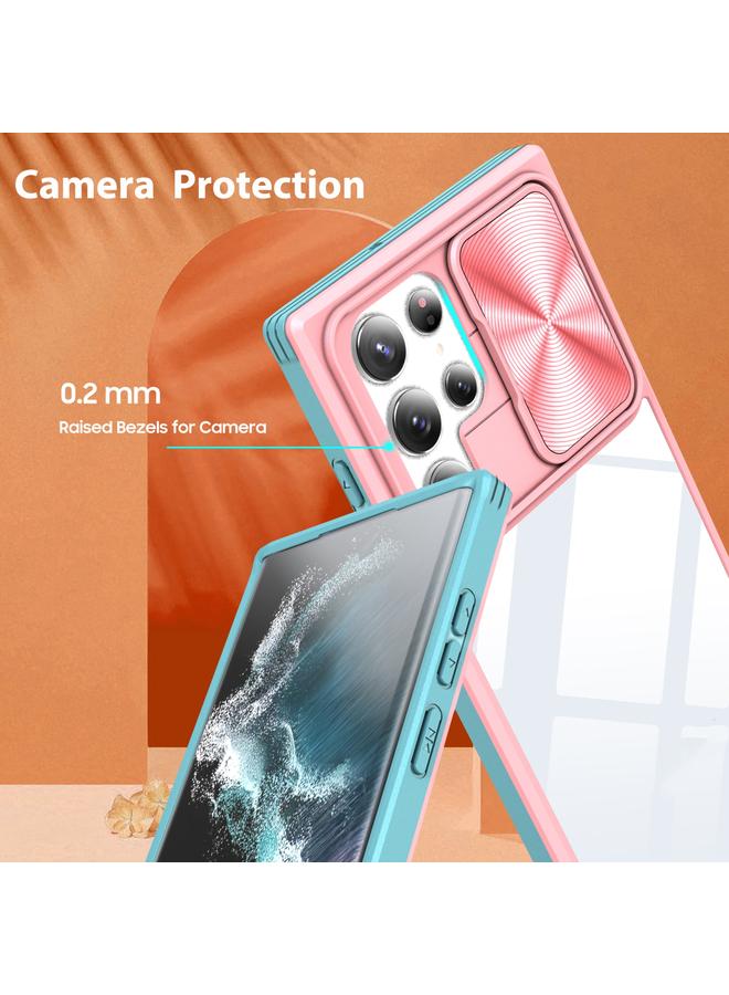 erorex For Samsung Galaxy S22 Ultra 5G 360 Degree Full Coverage Sliding Camshield Phone Case(Pink+Blue) - Image 5
